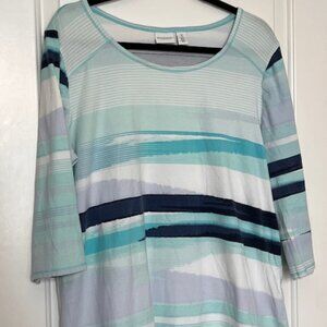Chico's Weekends size 3 (16-18) blue stripe 3/4 sleeve top blouse